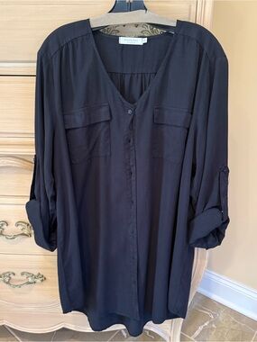 Mododoc Women’s Black Button-Front Tunic Blouse